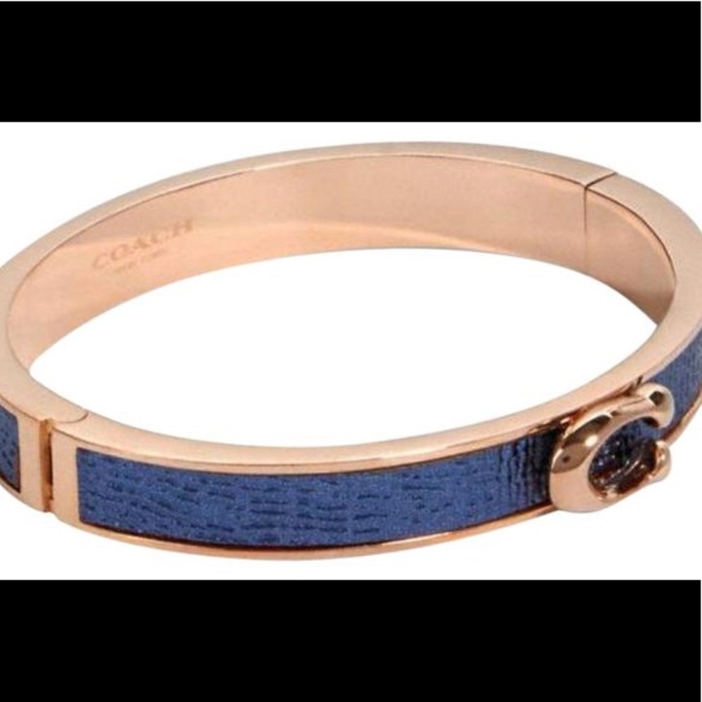COACH Rose Gold Midnight Signature Push Hinged Bangle Bracelet